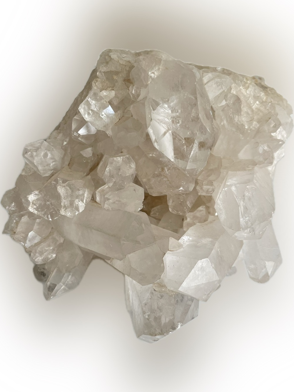 Clear Quartz Crystal Cluster - Natural Clear/White lamp - lights up
